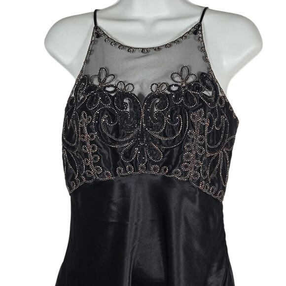 VTG Fredericks Of Hollywood Beaded Satin Cocktail Dress Womens 7 Black Mesh NEW - Picture 3 of 12